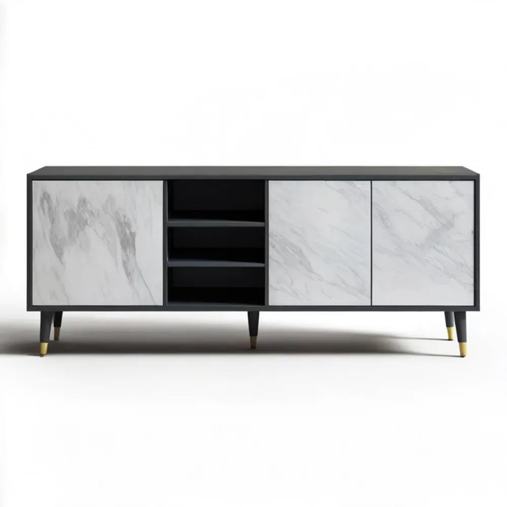 Kredens z płyty MDF czarno-biało-szaro-złoty 160 × 40 × 75 cm