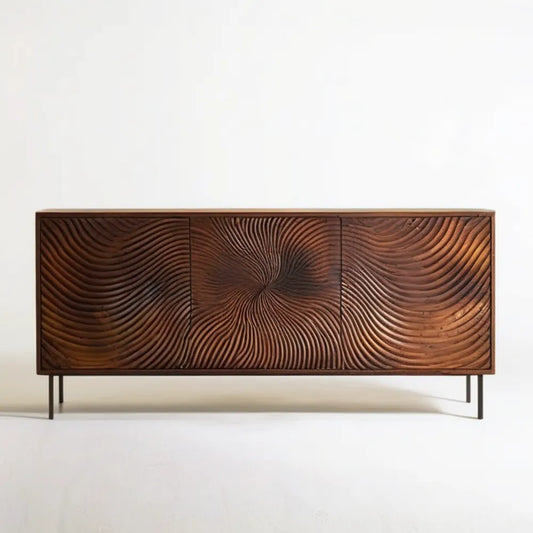 Kredens z litego drewna mango z reliefowym frontem, ciemnobrązowy/czarny, 160 x 40 x 80 cm