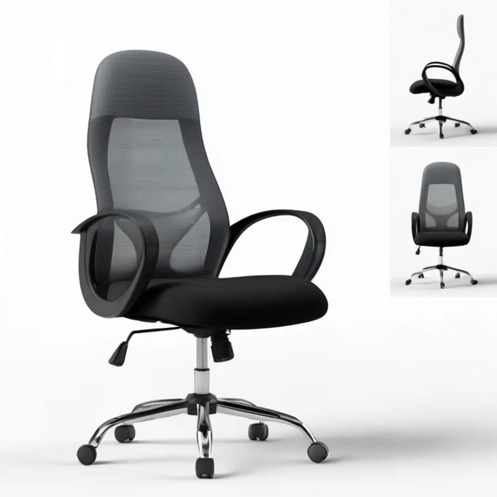 Ergonomiczne krzesło obrotowe z siatkowym oparciem, czarno-srebrne, 60 x 60 x 115-125 cm