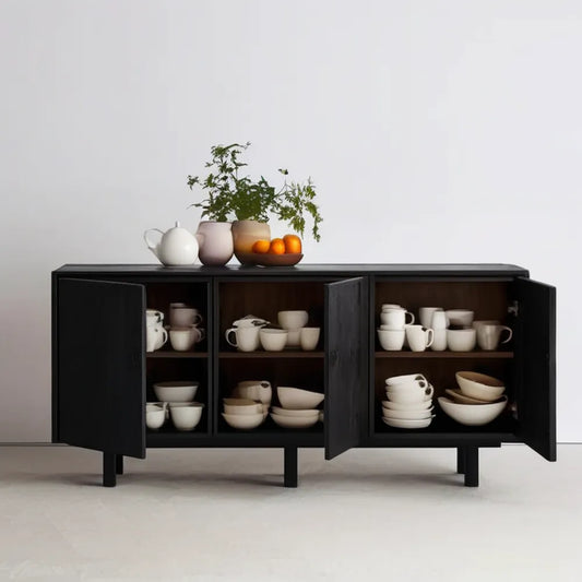 Czarna szafka z płyty MDF z 4 drzwiami, 160 x 40 x 80 cm